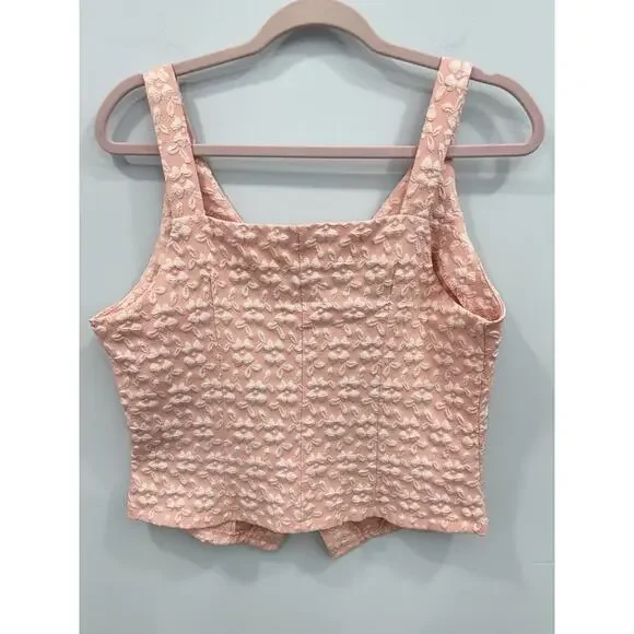 Chiquease Women's Spring/Summer Woven Textured Button Camisole Pink Tank Top M - Picture 3 of 6
